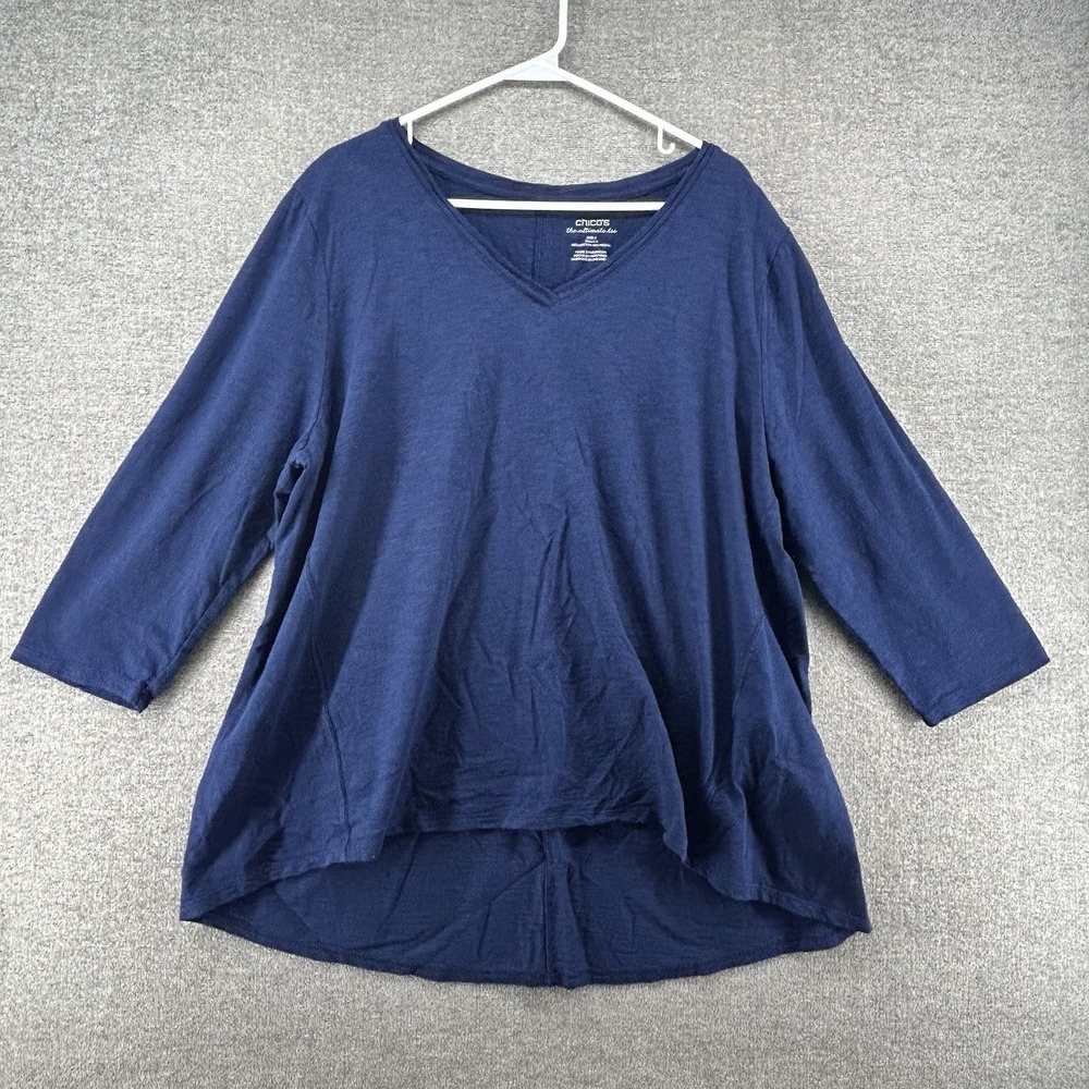 Chicos The Ultimate Tee‎ Tunic Top Women Size 4 Blue Casual 3/4 Sleeve